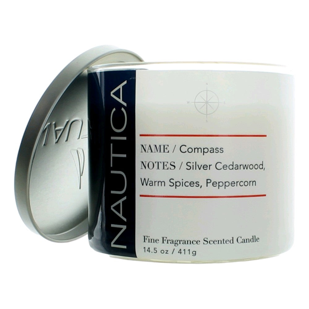 Bottle of Nautica 14.5 oz Soy Wax Blend 3 Wick Candle - Compass